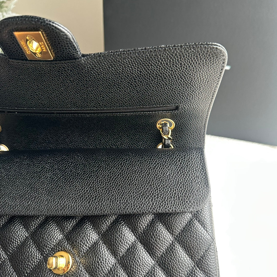 CHANEL series 25 Black Caviar GHW Medium ML Timeless Classic Double Flap Bag 2018
