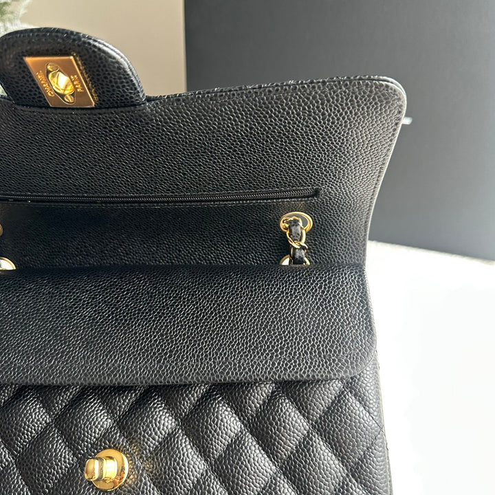 CHANEL series 25 Black Caviar GHW Medium ML Timeless Classic Double Flap Bag 2018
