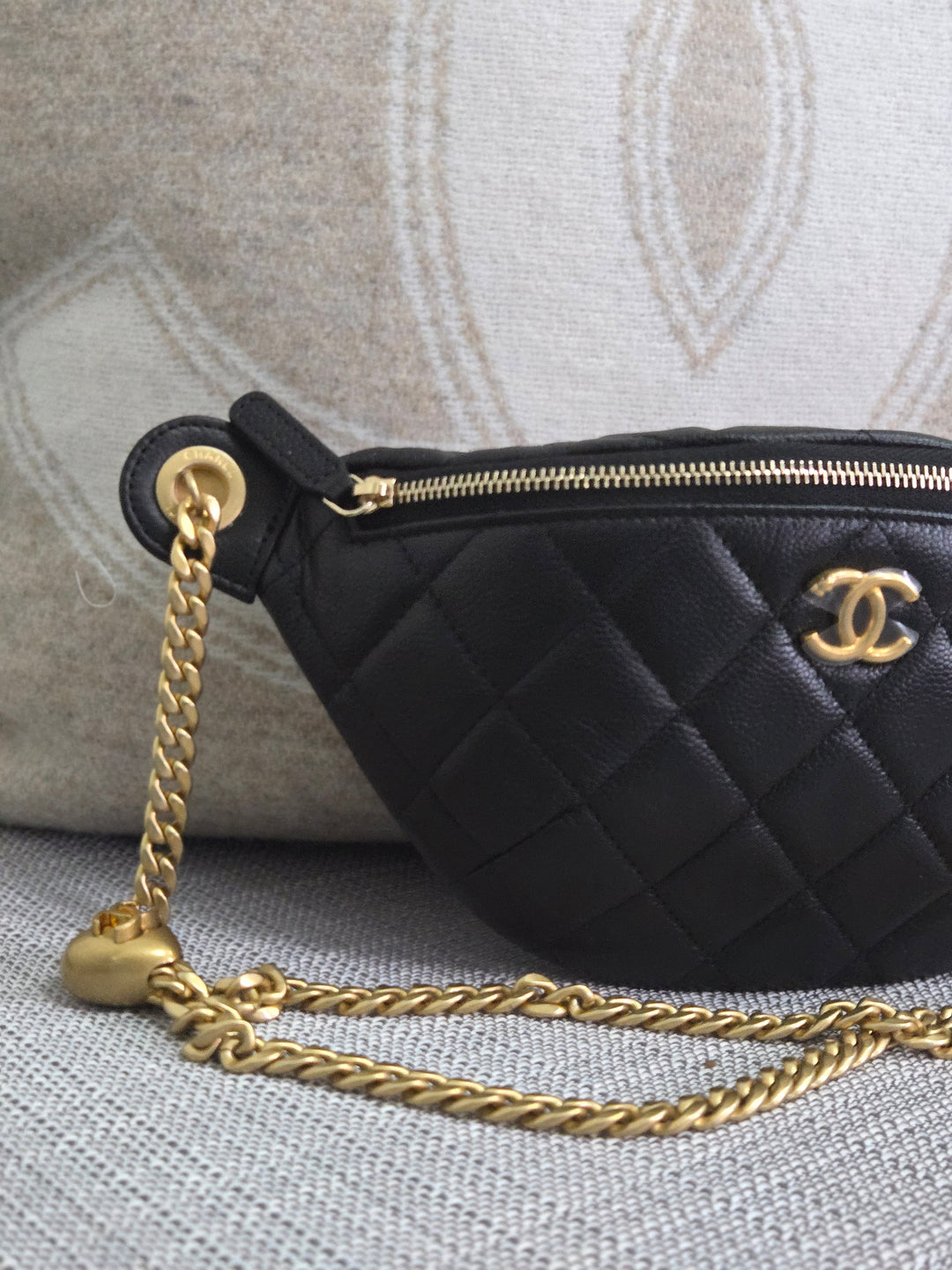 Chanel 24B 2024 Fall/Winter Black Caviar GHW Sweetheart Adjustable chain Waist Bag/Fanny Bag/Bum Bag