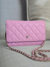 Load image into Gallery viewer, Chanel 23P Collection 2023 Mauve undertone Pink Caviar Champagne GHW Classic Wallet on chain (WOC)
