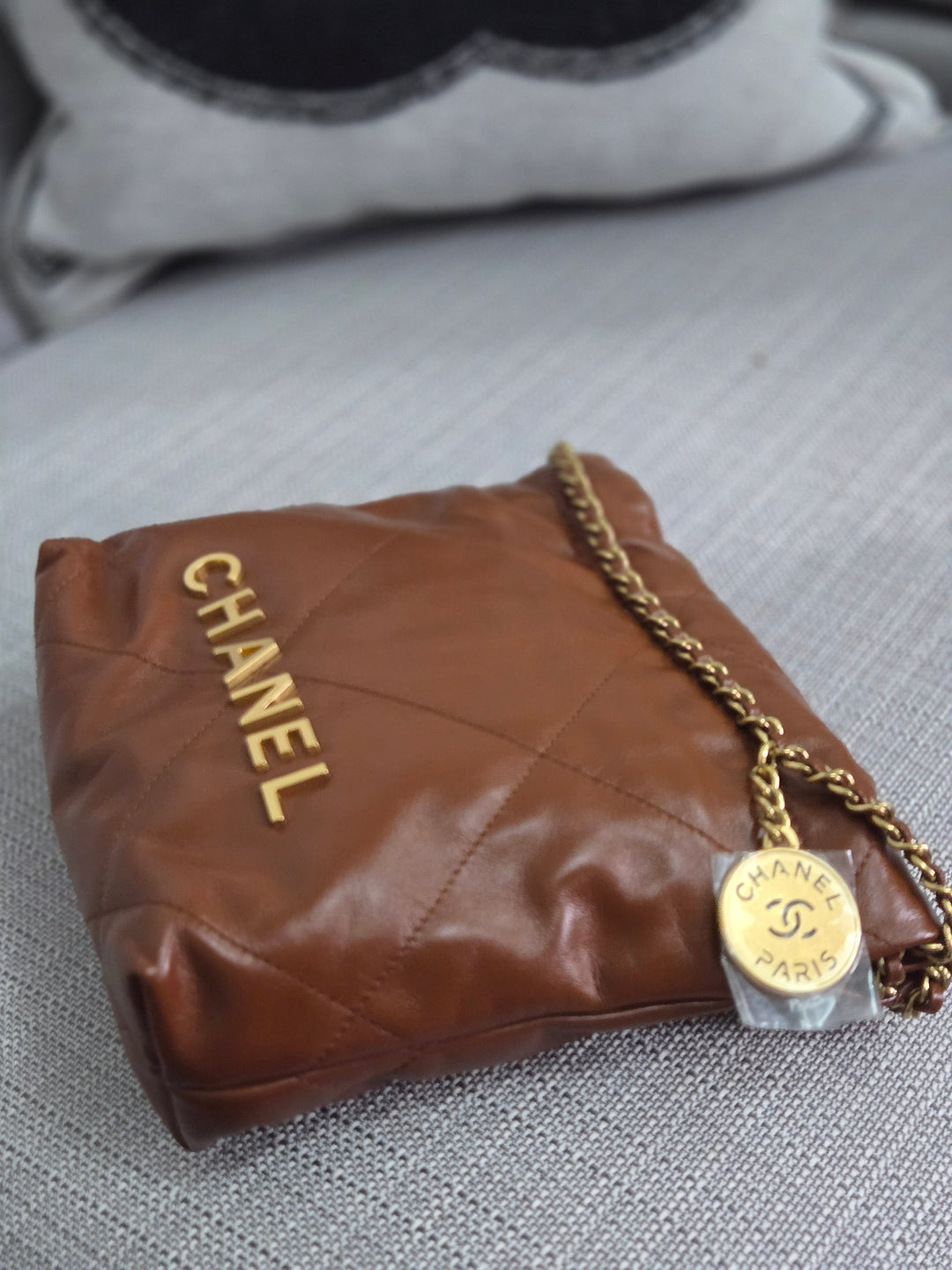 Chanel 23A 2023 Fall/Winter Collection Brown Lambskin Mini 22 Bag