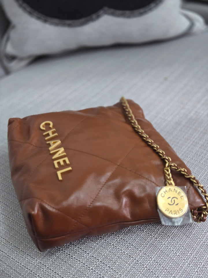 Chanel 23A 2023 Fall/Winter Collection Brown Lambskin Mini 22 Bag