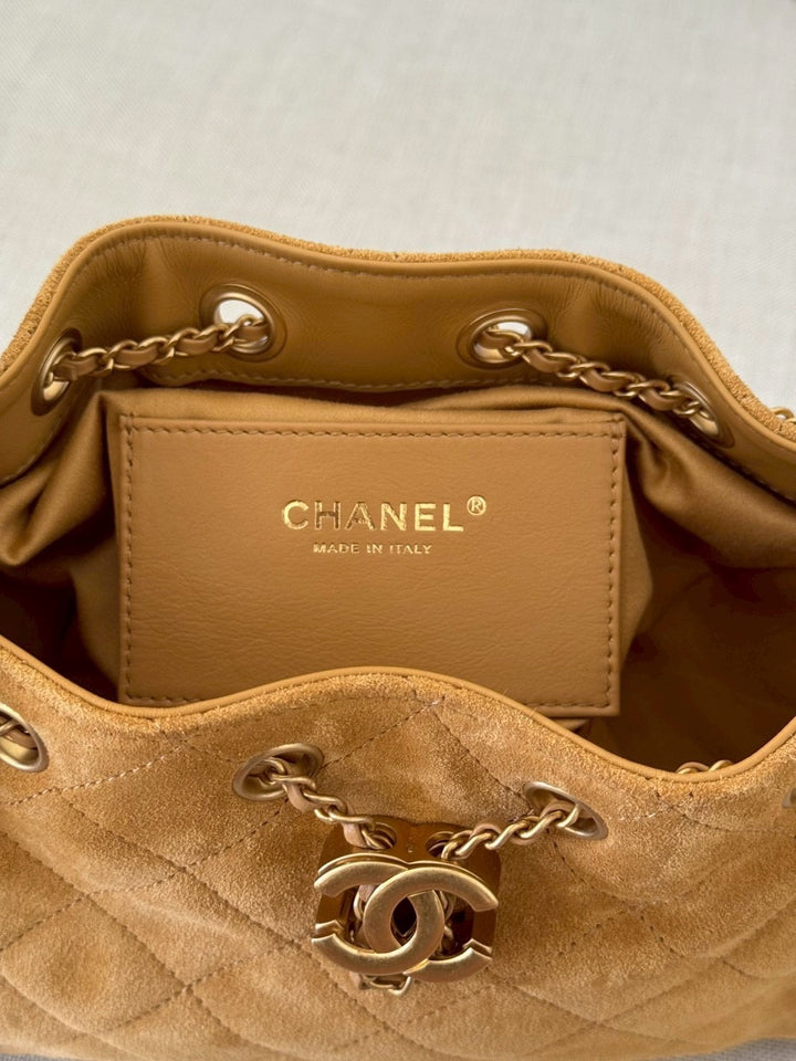 CHANEL 26C Camel Suede Aged GHW Mini 25 Hobo Bag