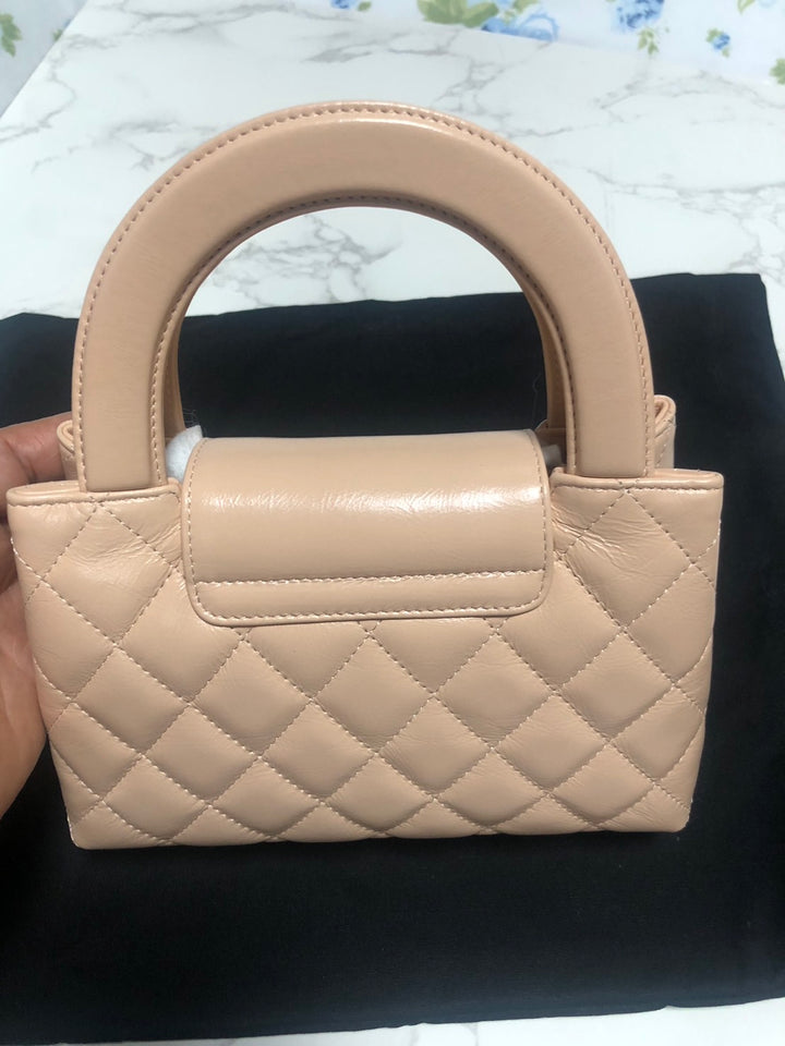 CHANEL 25C Beige Calf Skin aged GHW Kelly Nano Shopping Bag Size Small 19 cms fits iPhone pro max