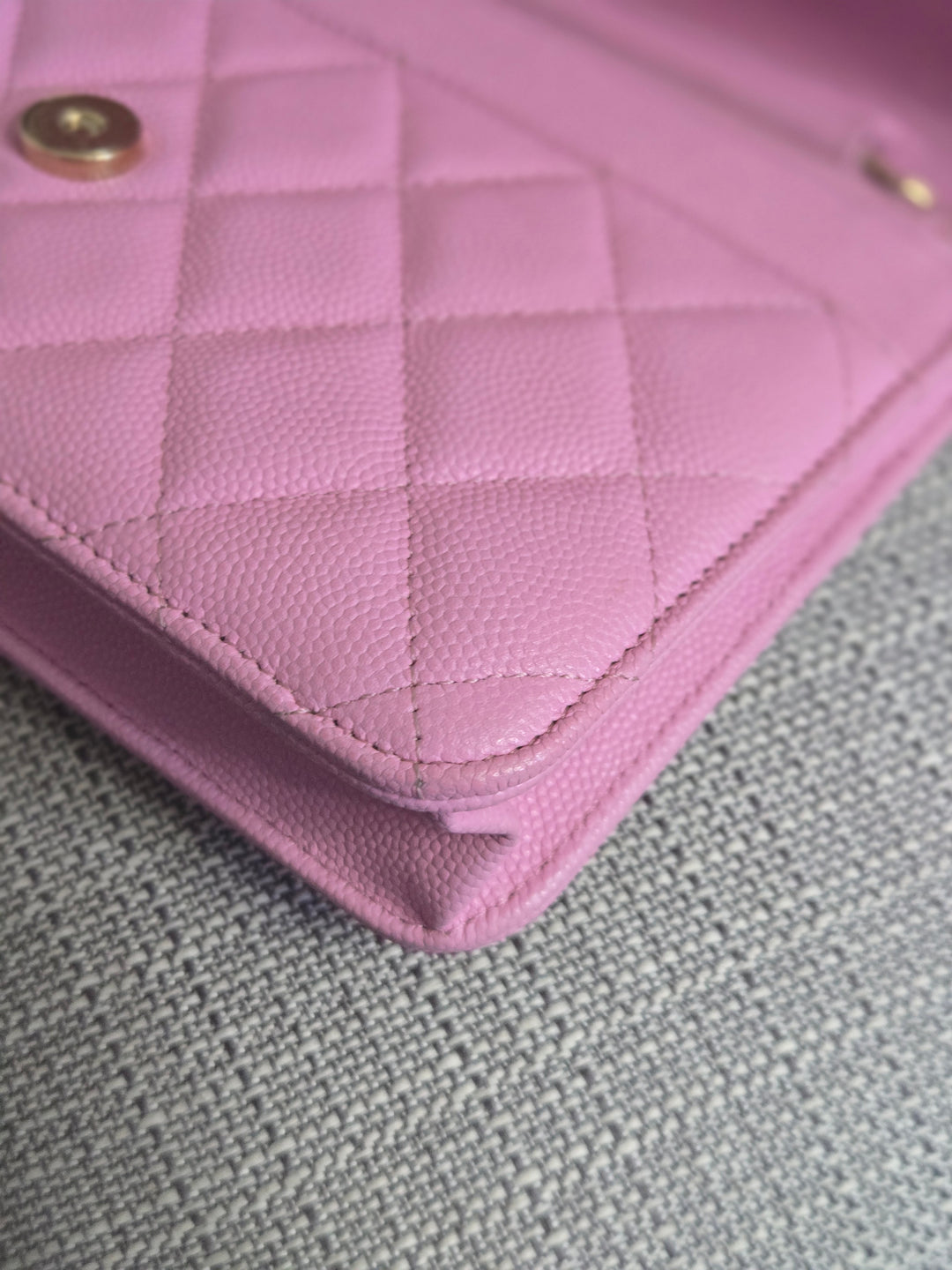 Chanel 23P Collection 2023 Mauve undertone Pink Caviar Champagne GHW Classic Wallet on chain (WOC)