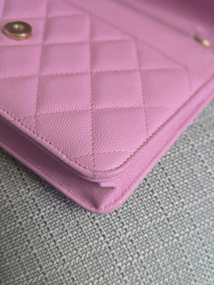Chanel 23P Collection 2023 Mauve undertone Pink Caviar Champagne GHW Classic Wallet on chain (WOC)