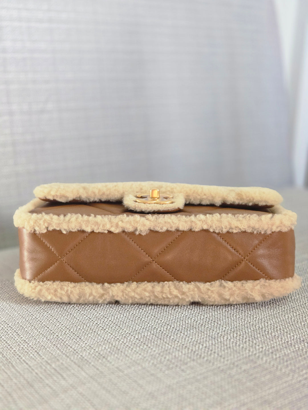 Chanel 24K 2024 Fall/Winter Collection Beige Brown Teddy Shearling MEDIUM flap Bag with Aged GHW