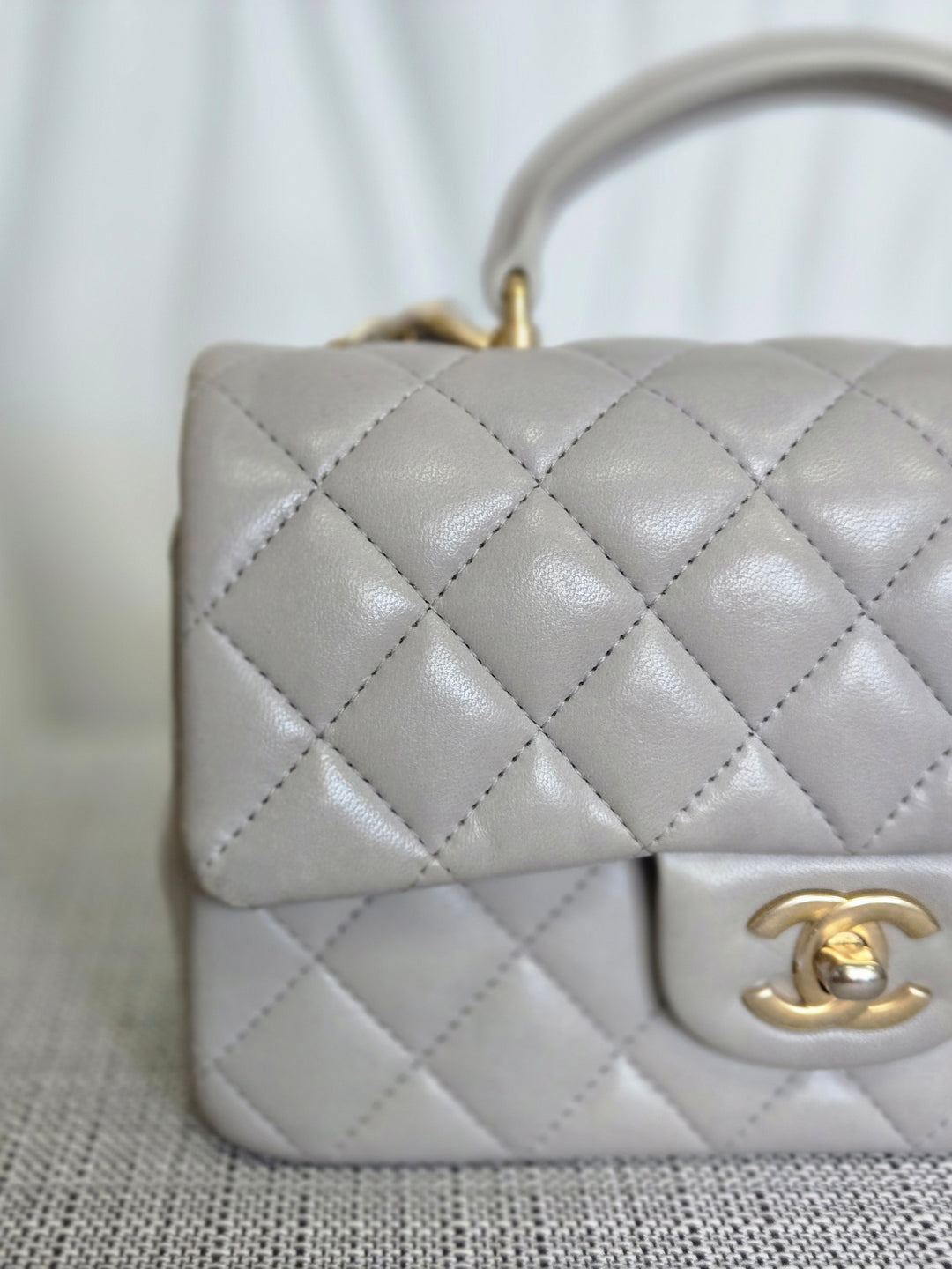 CHANEL 21A light Grey Lambskin Aged GHW Mini Rectangular Flap Bag with Top Handle