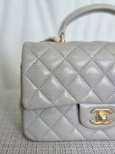 Load image into Gallery viewer, CHANEL 21A light Grey Lambskin Aged GHW Mini Rectangular Flap Bag with Top Handle
