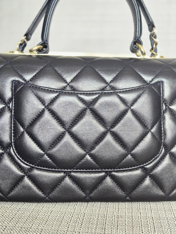Chanel series 28 2019 Navy Lambskin Champagne GHW Trendy CC Flap Bag size Small with Detachable Strap