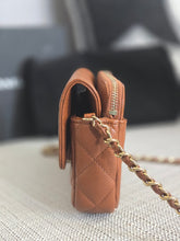 Load image into Gallery viewer, Chanel 2023 Caramel Brown Caviar Champagne GHW New Style Wallet on chain (WOC)
