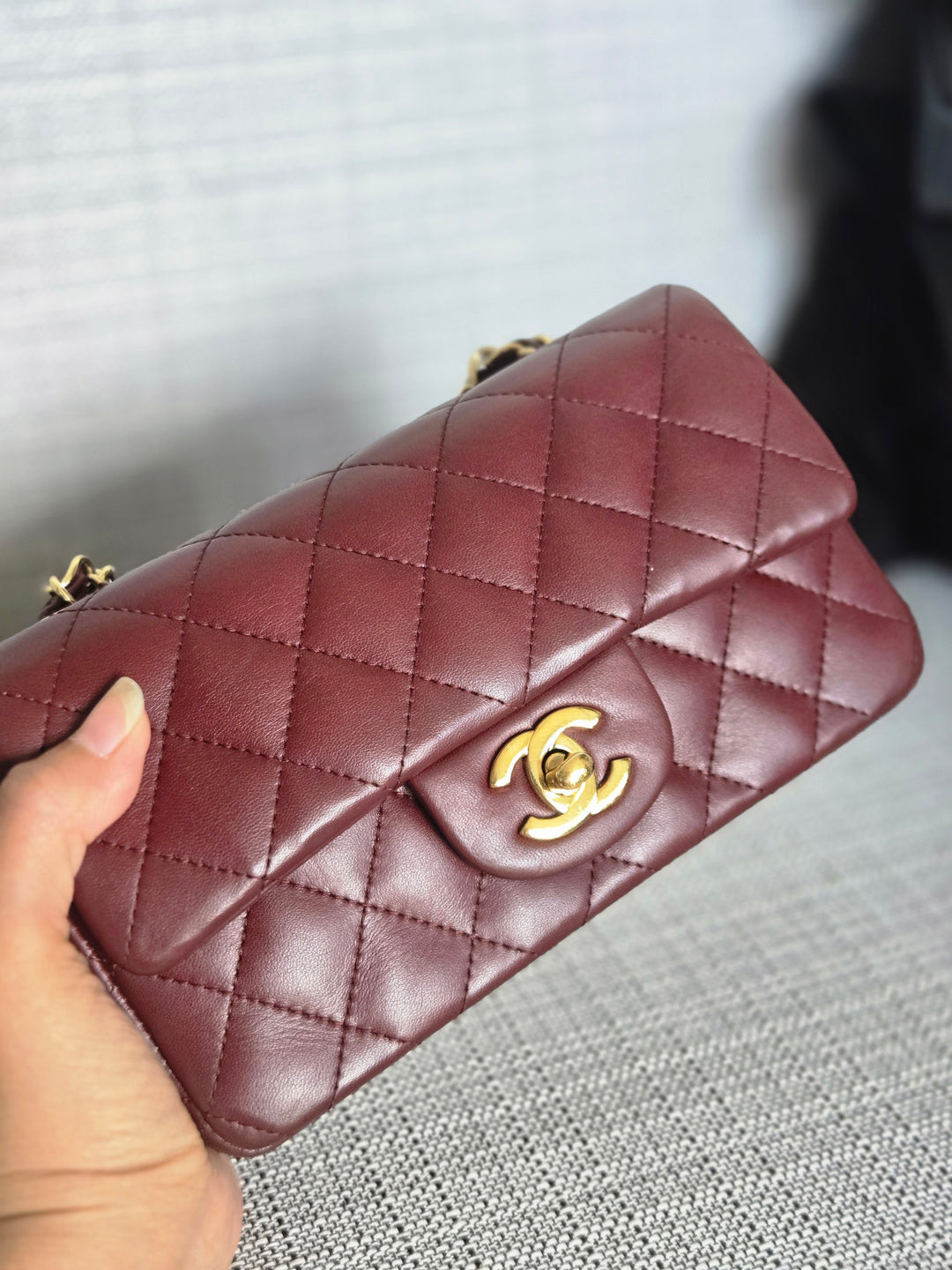 Chanel series 21 2015 15B Collection Burgundy Lambskin GHW Mini Rectangular Flap Bag