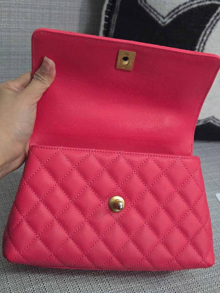 Chanel 23P 2023 Pre Spring/Summer Collection Pink Caviar Aged GHW Coco Handle with Detachable Strap and enchained handle size Small