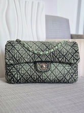 Load image into Gallery viewer, CHANEL Green Denimpression SHW size Jumbo Single Flap Bag
