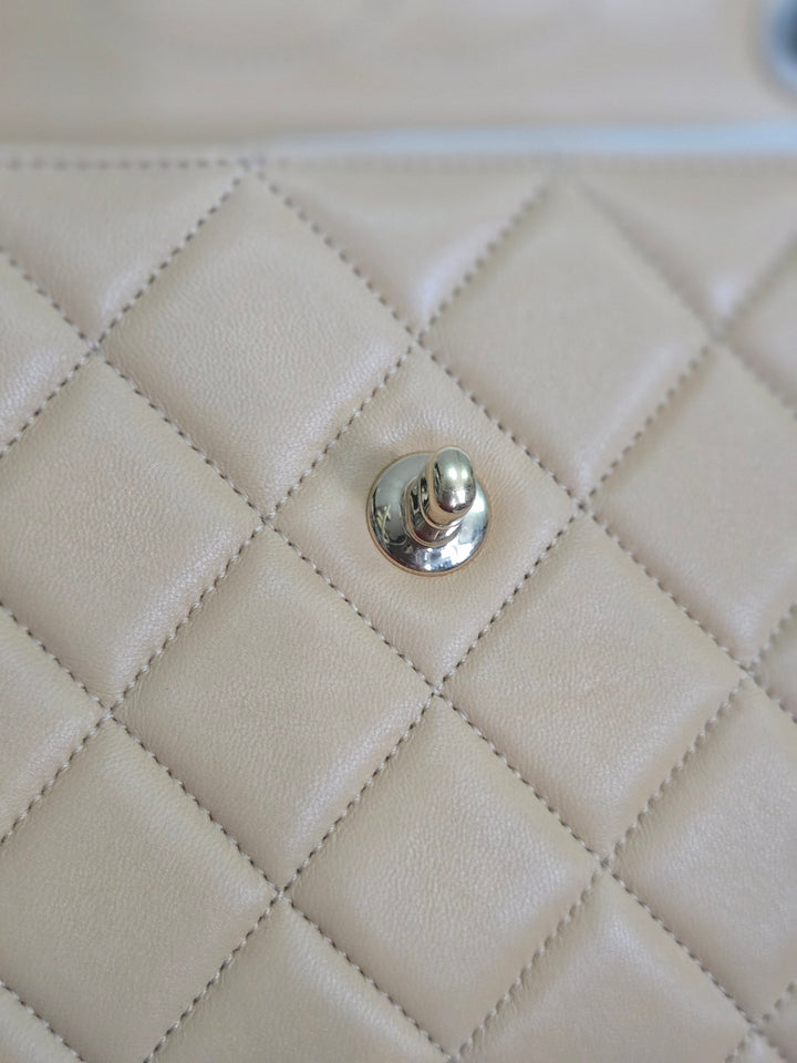 Chanel series 26 2018 Beige Lambskin Trendy CC Flap Bag with Top Handle Size Small with Champagne GHW and detachable Shoulder strap