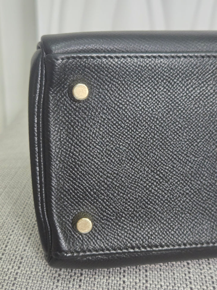 Hermes Noir/Black Epsom Leather GHW Kelly 28 stamp N 2010