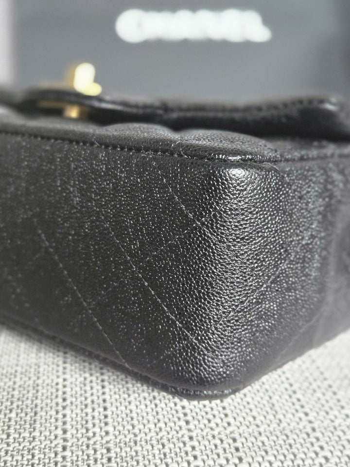 Chanel series 31 21S 2021 Collection Black Caviar Aged GHW Mini Rectangular Flap Bag with Top Handle