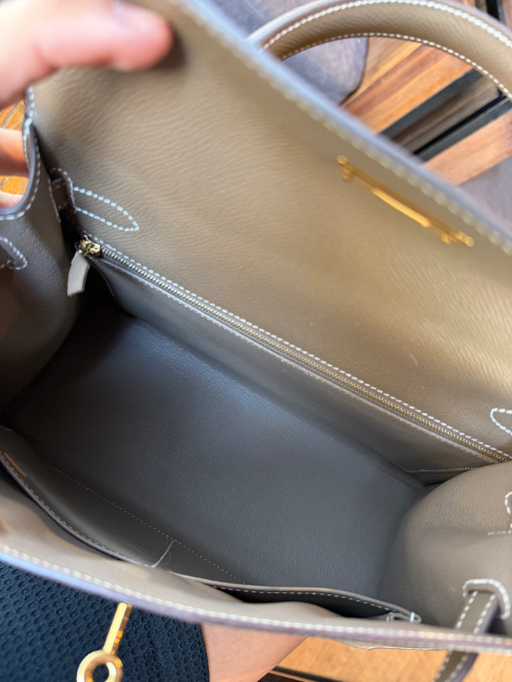Hermes Kelly 28 Etoupe Epsom Leather Sellier GHW Stamp Y 2020