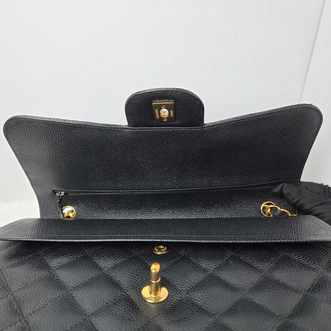 CHANEL series 16 Black Caviar GHW Jumbo Timeless Classic Double Flap Bag 2012