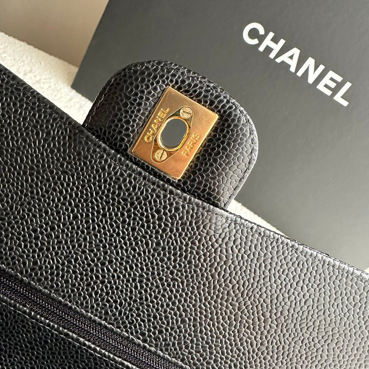 CHANEL series 25 Black Caviar GHW Medium ML Timeless Classic Double Flap Bag 2018