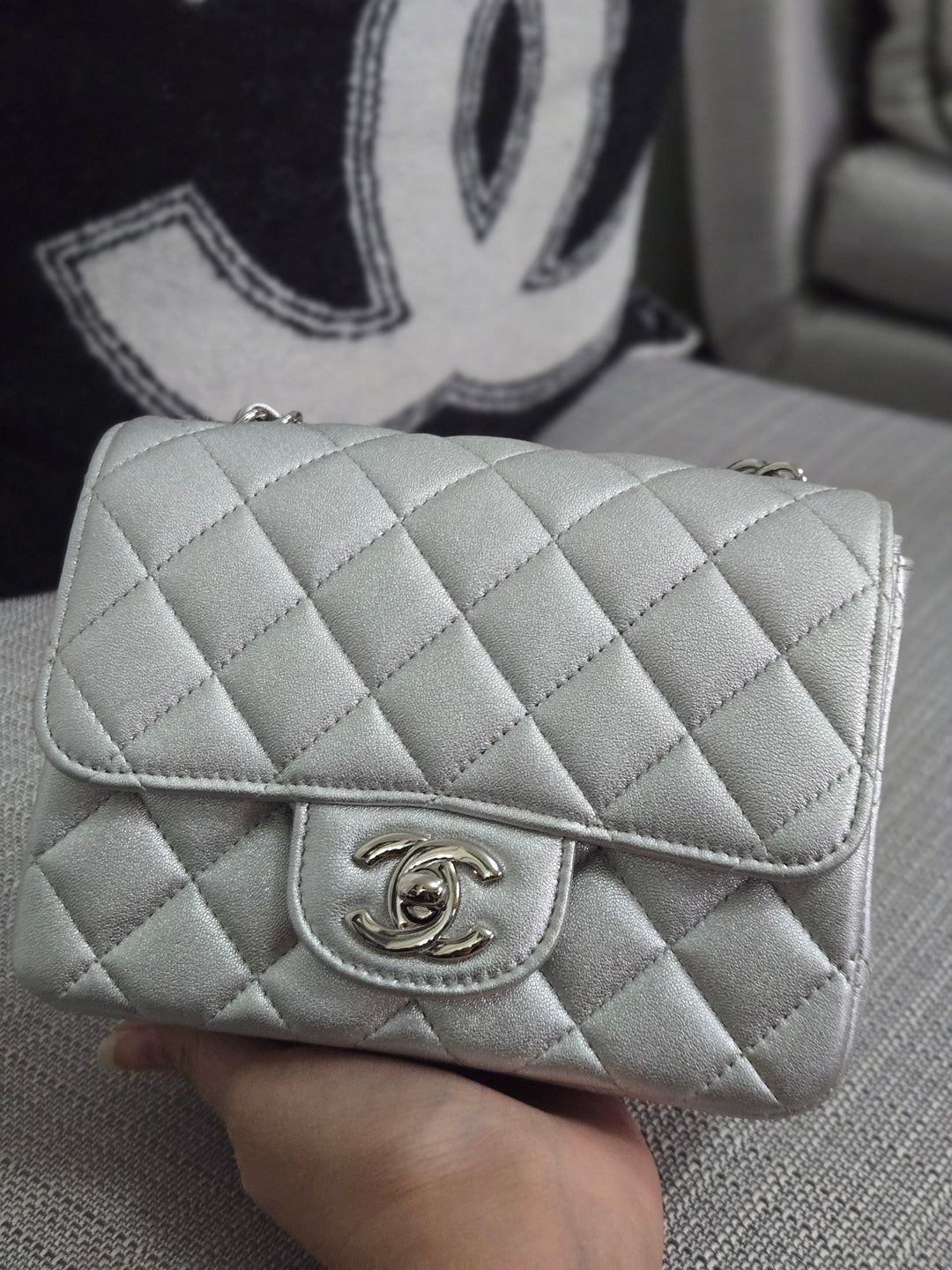 Chanel Series 31 21P 2021 Pre Spring/Summer Collection Iridescent Silver lambskin SHW Square Mini Flap Bag