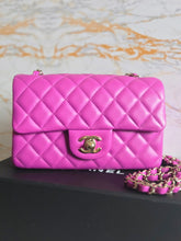 Load image into Gallery viewer, Chanel 21C 2021 Cruise Collection Purple Lambskin Champagne GHW Mini rectangular flap bag
