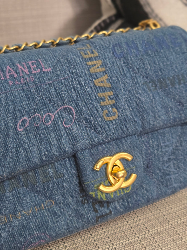 Chanel 22P Blue Denim Mood Flap Bag size Small with aged GHW