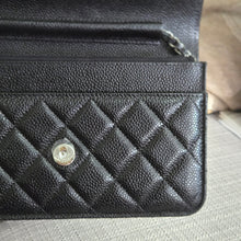 Load image into Gallery viewer, Chanel Black Caviar Classic Wallet on chain (WOC) with silver hardware
