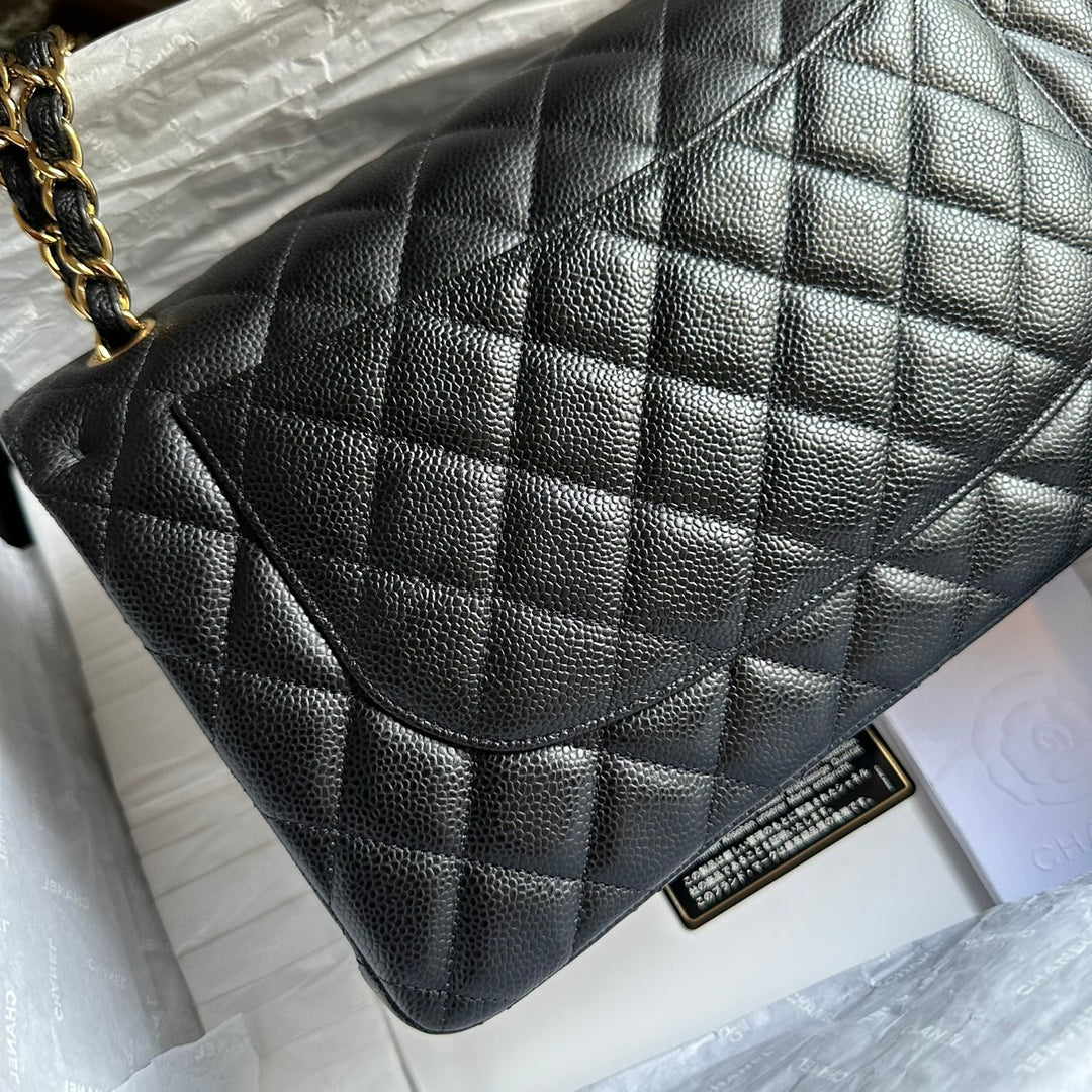 CHANEL series 159 2011/2012 Black Caviar GHW Jumbo Classic Timeless Double Flap Bag