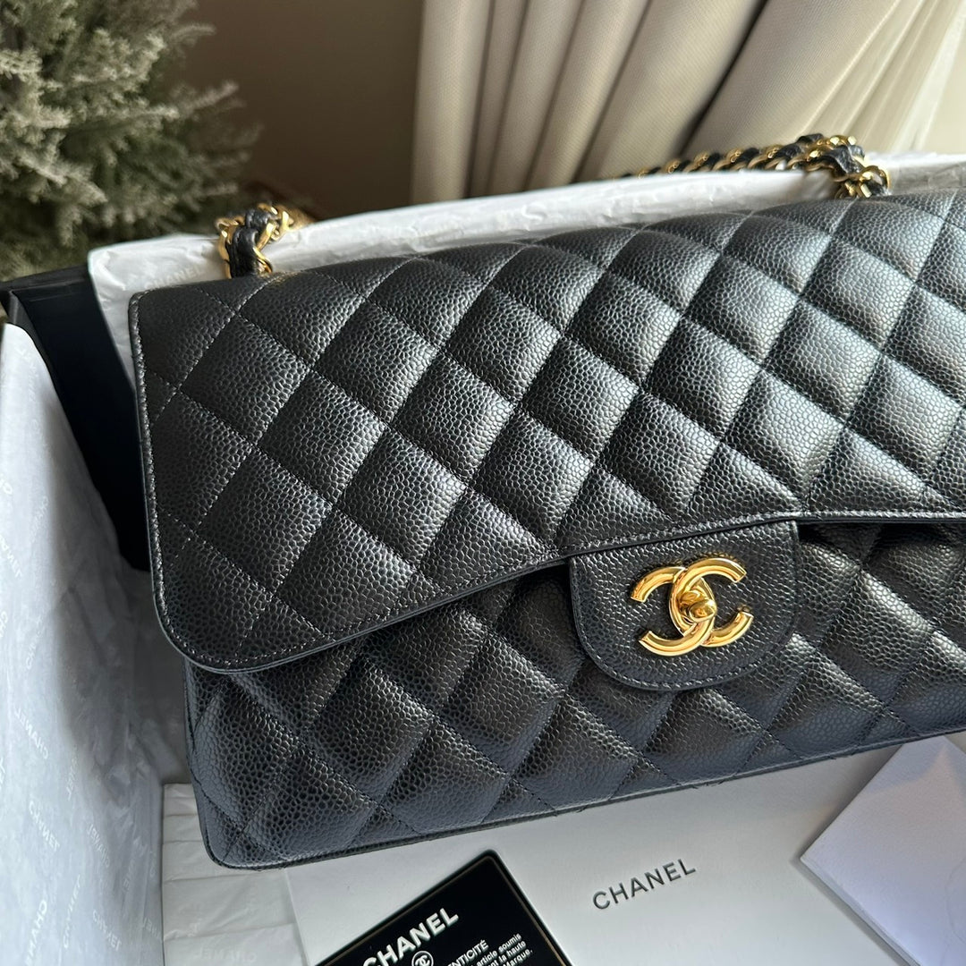 CHANEL series 159 2011/2012 Black Caviar GHW Jumbo Classic Timeless Double Flap Bag