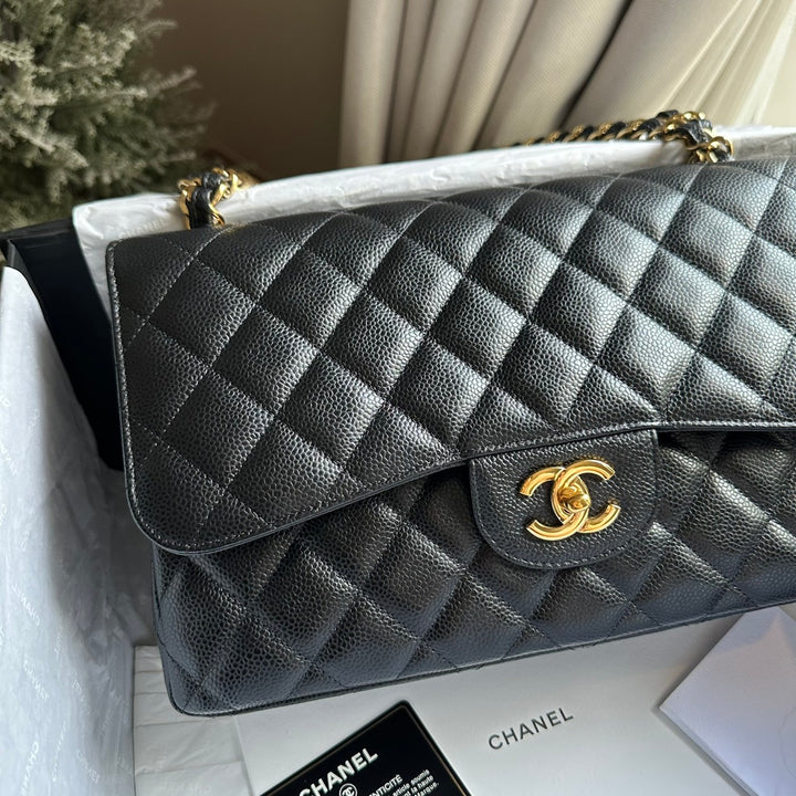 CHANEL series 159 2011/2012 Black Caviar GHW Jumbo Classic Timeless Double Flap Bag