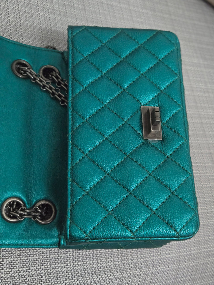 Chanel Series 28 Emerald Green Turquoise Calf skin 2.55 Reissue Mini Flap Bag with Ruthenium Hardwars