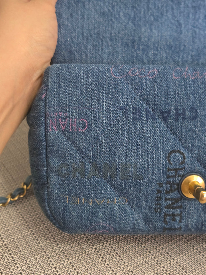Chanel 22P Blue Denim Mood Flap Bag size Small with aged GHW