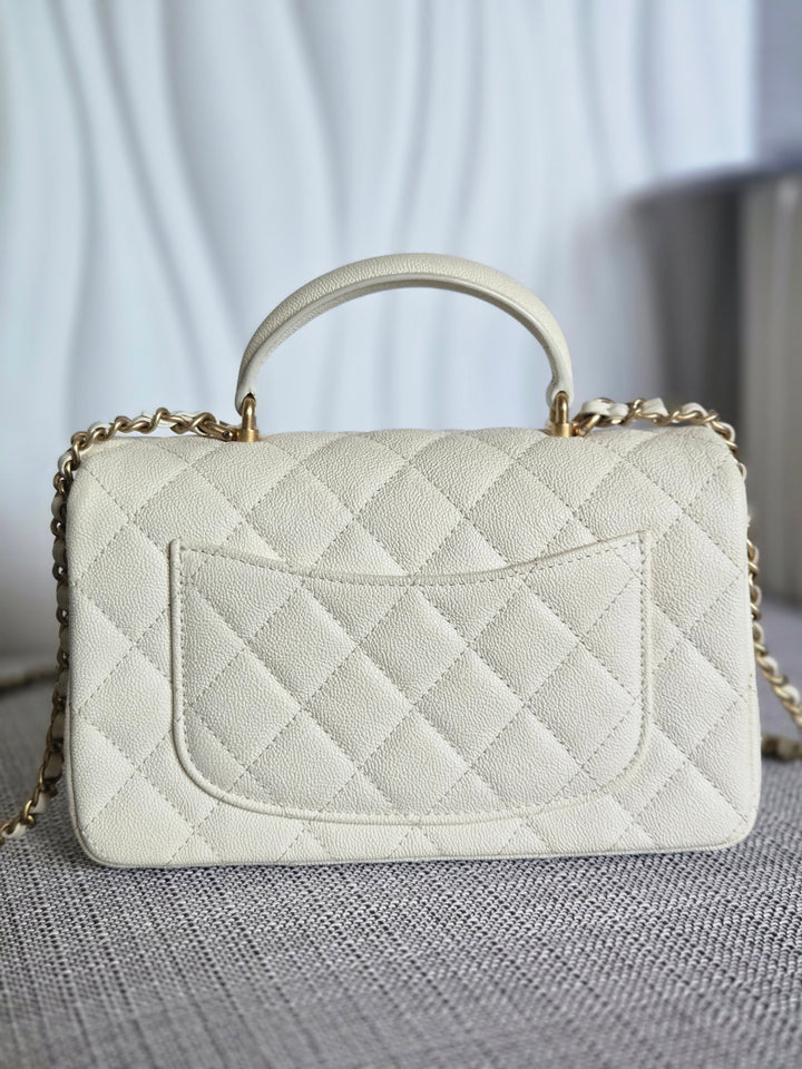 CHANEL 21S Series 31 White Caviar Aged GHW Top Handle Mini Rectangular Flap Bag