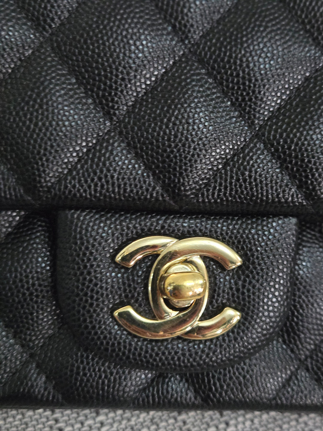 Chanel series 26 18B Collection Black Caviar Classic Mini Rectangular Flap Bag with champagne GHW