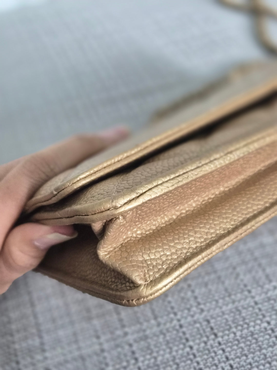 CHANEL series 20 2015 15B collection Gold Caviar Aged GHW Classic Wallet On Chain (WOC)