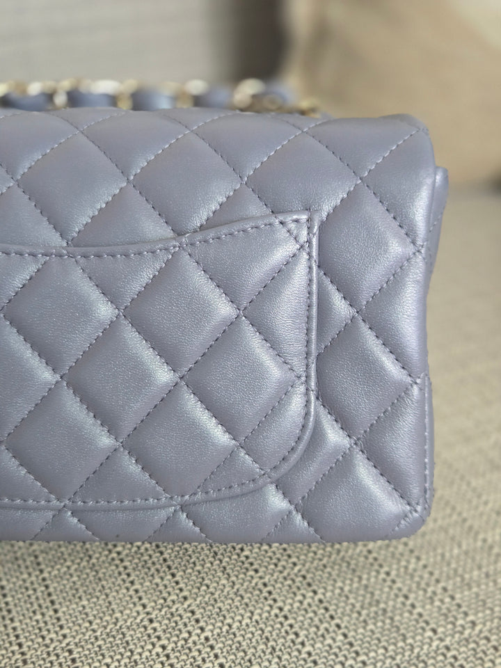 Chanel 22B Iridescent Light purple lambskin champagne GHW Mini Rectangular Flap Bag