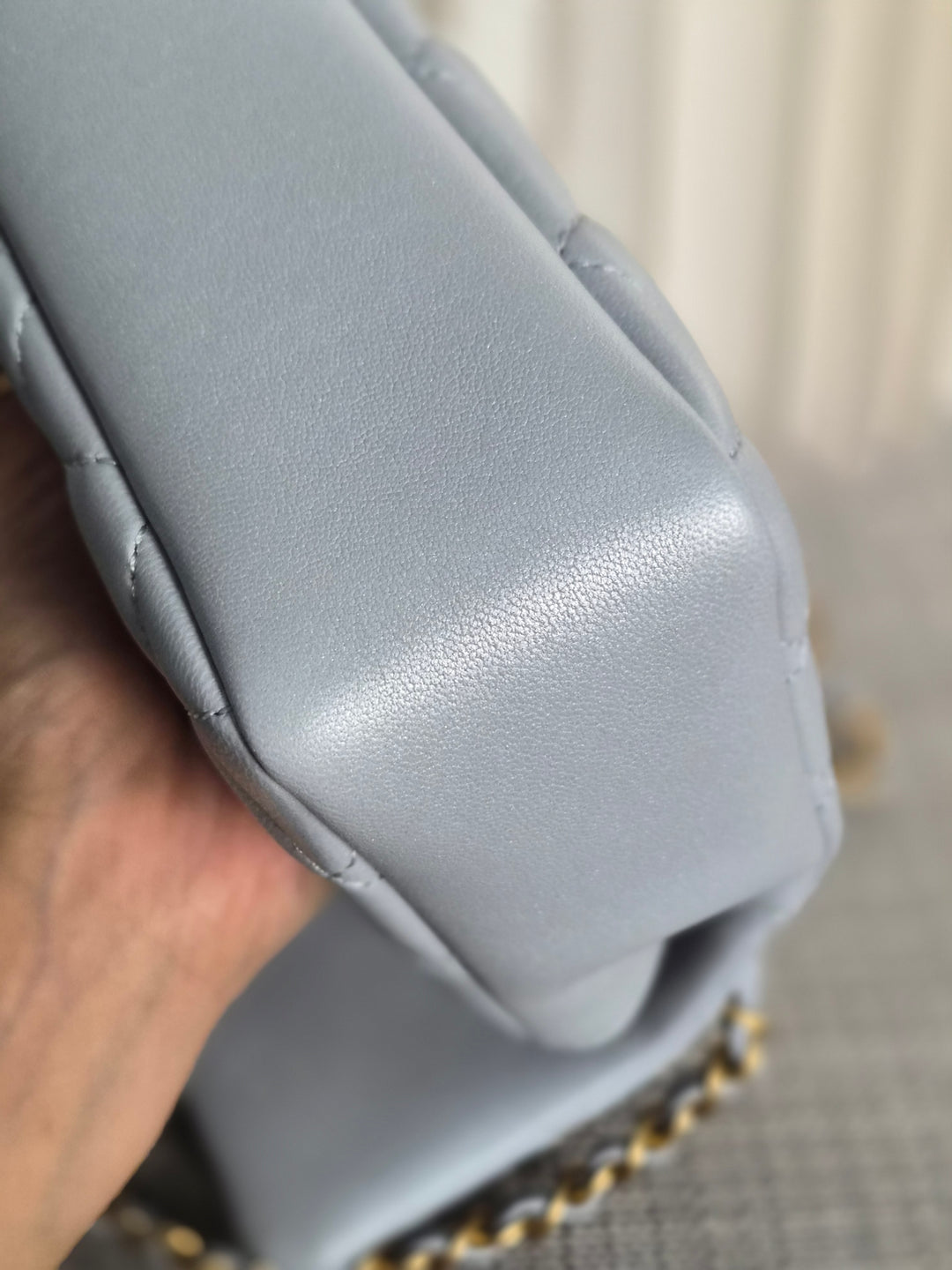 CHANEL Pearl Twist Pearly Silver Light Blue Lambskin Mini Flap Bag