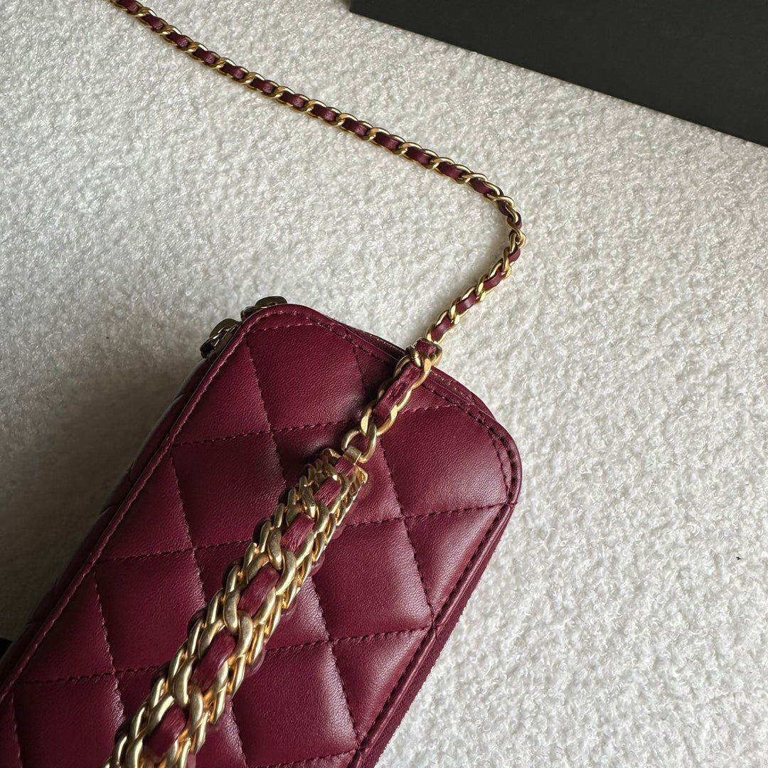 CHANEL 22K collection Burgundy Lambskin aged GHW Top Handle Vanity Case 2022