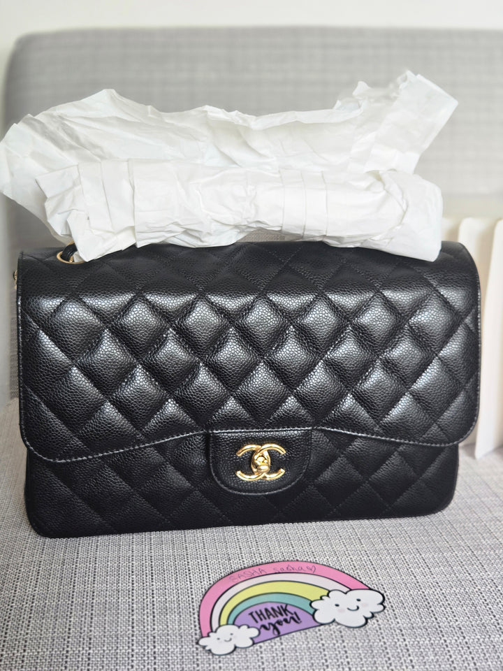 Chanel series 24 Black Caviar GHW Jumbo Timeless Double Flap Bag