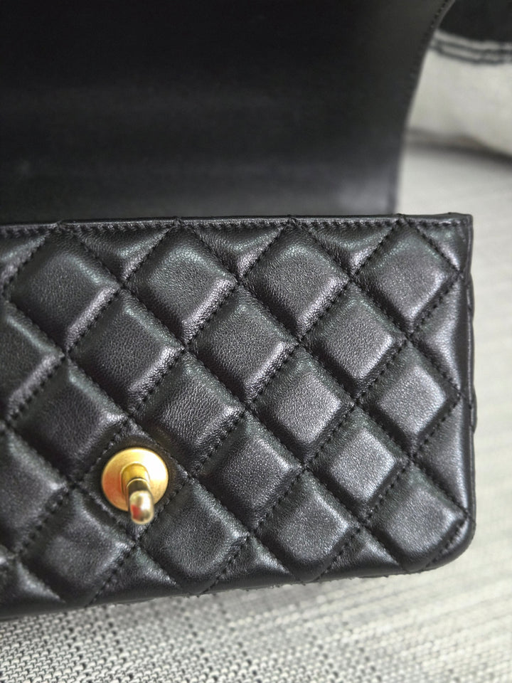 Chanel Black Lambskin Mini Rectangular Flap Bag with Top Handle GHW