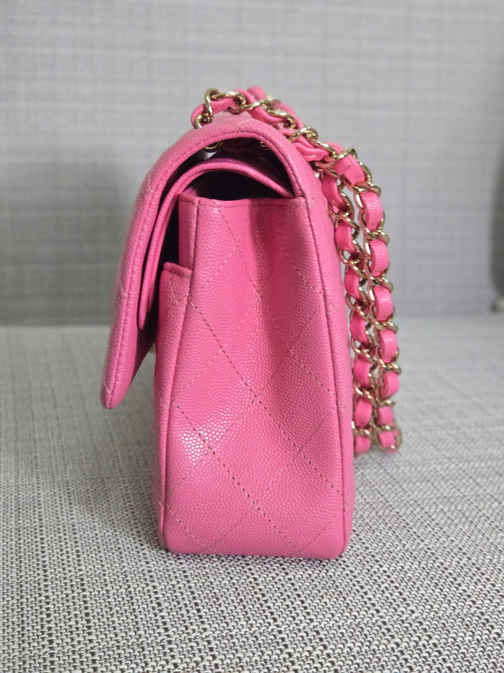 Chanel 21P 2021 Pre spring/summer collection Pink Caviar Champagne GHW 11.12 Timeless Classic Medium ML Double Flap Bag