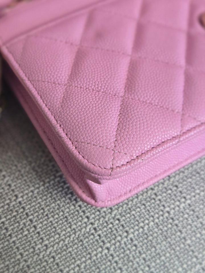 Chanel 23P Collection 2023 Mauve undertone Pink Caviar Champagne GHW Classic Wallet on chain (WOC)