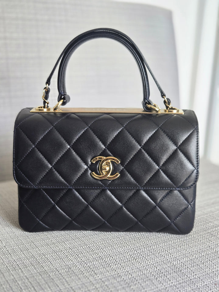 Chanel series 28 2019 Navy Lambskin Champagne GHW Trendy CC Flap Bag size Small with Detachable Strap