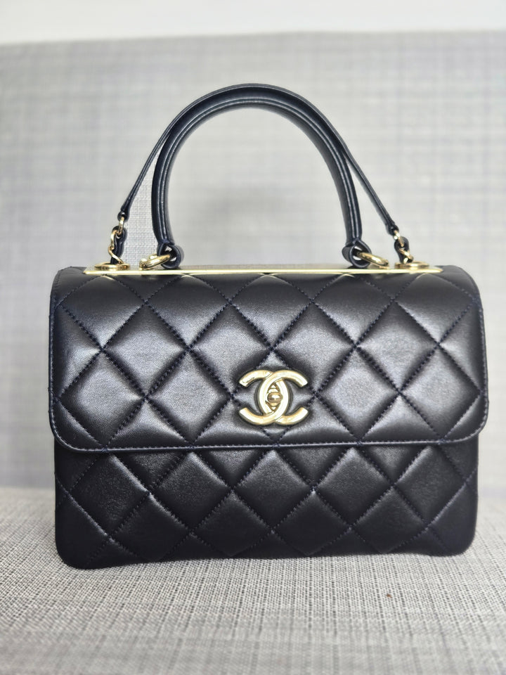 Chanel series 28 2019 Navy Lambskin Champagne GHW Trendy CC Flap Bag size Small with Detachable Strap