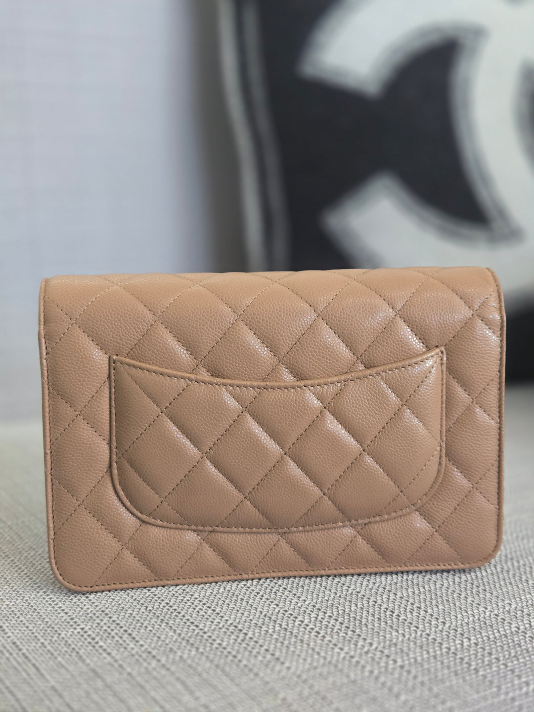 Chanel Dark Beige Caviar Champagne GHW Classic Wallet on Chain (WOC) 2023