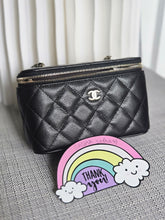 Load image into Gallery viewer, Chanel Black Caviar champagne GHW Small Vanity Case with Chain

