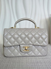 Load image into Gallery viewer, CHANEL 21A light Grey Lambskin Aged GHW Mini Rectangular Flap Bag with Top Handle
