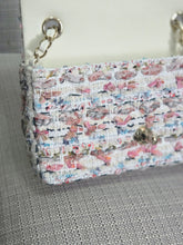 Load image into Gallery viewer, Chanel 23C 2022/2023 Cruise Collection Tweed Quilted Mini Rectangular Flap Bag in Ecru, Pink, Blue, and Green with Champagne GHW
