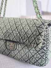 Load image into Gallery viewer, CHANEL Green Denimpression SHW size Jumbo Single Flap Bag
